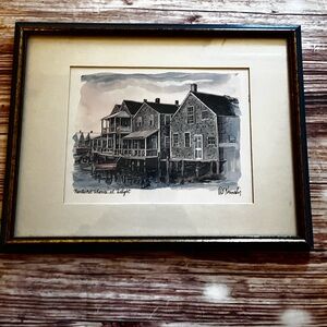 Framed RE Kennedy Watercolor Coastal Art Print “Nantucket Wharves st Twilight”